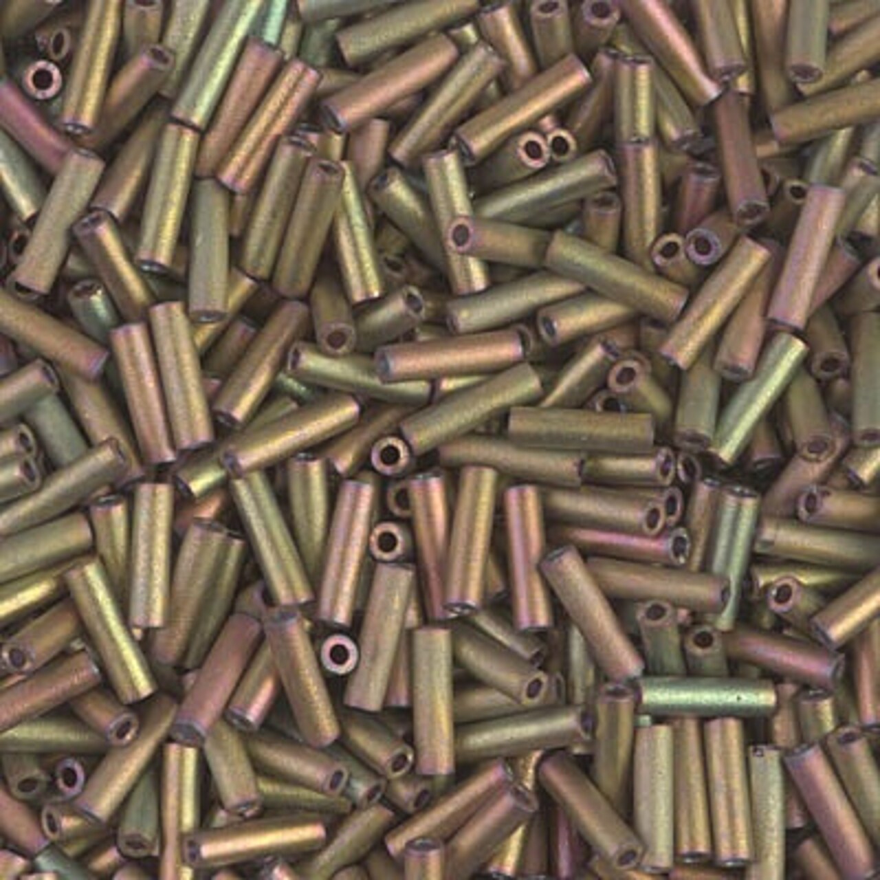 Miyuki 6mm Bugle Beads, Matte Metallic Khaki Iris, BGL2-2035, 17 grams